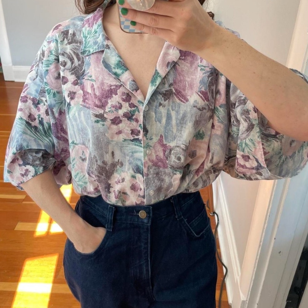 Vintage Painted Floral Camp Shirt